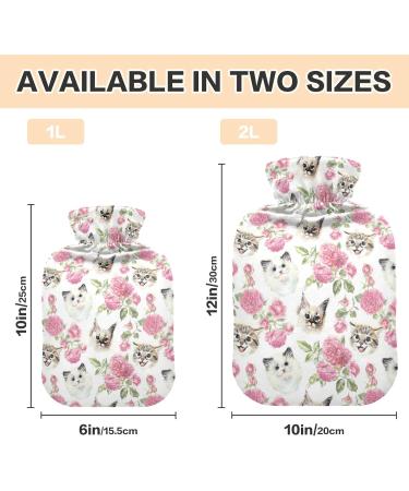 Hot Water Bottle 2L with Cat & Rose Cover | Pain Relief & Warmth for Winter - Buy Online on GoSupps.com