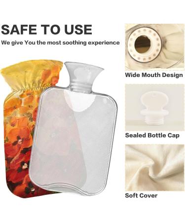 NAANLE 2L Transparent Hot Water Bottle with Lid - Oil Painting Poppy Flowers for Menstrual Cramps Pain Relief & Heat Therapy - Buy Online on GoSupps.com