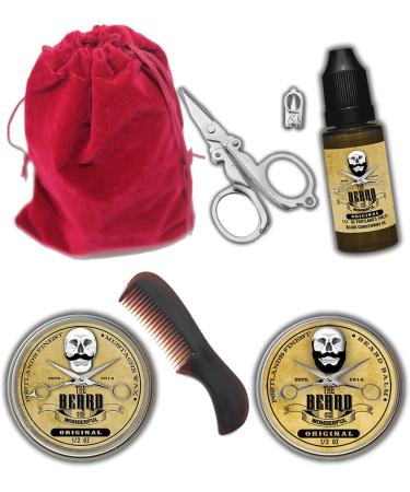 Beard Grooming Kit - Beard Oil Taming Balm Mustache Wax Pocket Beard Comb Mini Scissors in Drawstring Bag - 100% Natural & Organic Jojoba Oil Shea Butter & Hemp Seed Oil - Buy Online on GoSupps.com
