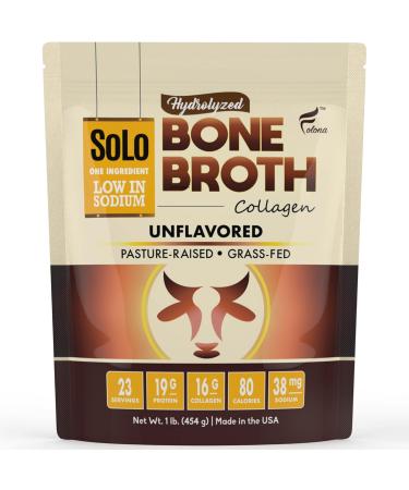 Solo Bone Broth Protein Collagen Powder Low Sodium 16g Hydrolyzed Collagen Type I & III - 1 lb.