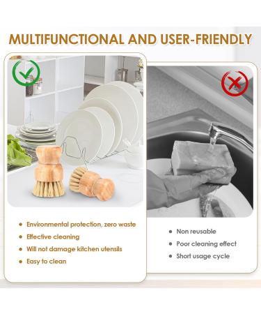 Portesh 3 Packs Wooden Dish Brush Natural Dish Scrub Brush Kitchen Scrub Brush with Handle and Hanging Rope Wood Dish Scrubber Sisal Bristles Dish Scrubber Brush Wooden Cleaning Scrubber for Cleaning 3pcs - Buy Online on GoSupps.com