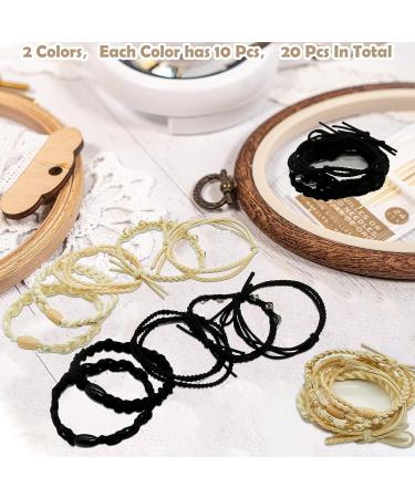 20 Pcs Boho Bracelet Hair Ties for Women - Elastic Hair Bands in 5 Cute Styles for Thick & Thin Hair (Black & Beige) - Buy Online on GoSupps.com
