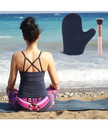 2 Pack Self Tanning Mitt and Brush Set - Sunless Fake Bake Tan Applicator Kit (Black) - Buy Online on GoSupps.com