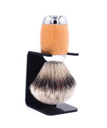 Taconic Shave Extra-Dense 100% 3-Band Silvertip Badger Shaving Brush with Beechwood & Chrome Handle - Premium Shaving Brush Stand Included - International Shipping Available - Buy Online on GoSupps.com