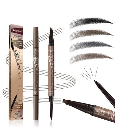4-Tip Microblading Eyebrow Pen Waterproof Eyebrow Pencil Microblade Eyebrow Pens for Women Long-Lasting Magic Eye Brow Pencil with 4 Fork Tip for Makeup Cosmetics (brown) 2# Brown
