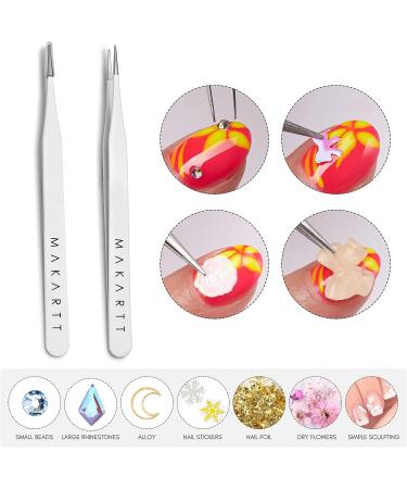 Makartt 2Pcs Straight Nail Tweezers - Precision Metal Tweezers for Nail Art, Rhinestones, Acrylic, Gel, Stickers, Eyelash Extensions - Buy Online on GoSupps.com