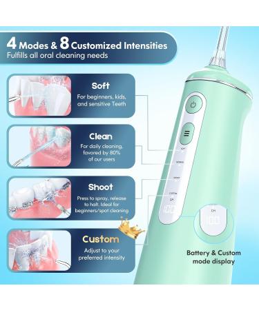 Water Flosser for Teeth - Cordless Oral Irrigator Portable Dental Cleaner with 8 Modes 7 Jets 300ml Tank - Rechargeable Braces Flosser (Green) - International Shipping Available - Buy Online on GoSupps.com
