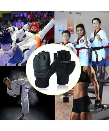 Taekwondo Sparring Gloves & Protectors Set - Half Finger, Premium Wrist Wraps, Ankle Support - Black, Large - For Boxing, Kickboxing, Men, Women, Kids Training - Buy Online on GoSupps.com