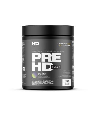 HD MUSCLE PreHD Black Pre Workout Powder | High Stimulant Pre-Workout | Explosive Energy & Focus Increased Endurance & Nitric Oxide Muscle Pumps | 30 Servings (Sour Grape) Sour Grape 30 Servings