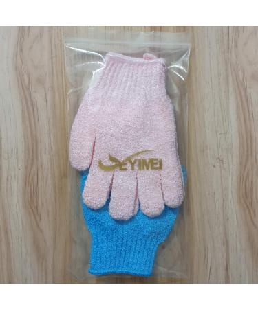 Exfoliating Bath Loofah Gloves 2 Pair Set | Body Scrub Wash Mitts for Deep Cleansing and Skin Massage | Luxury Spa Dead Skin Brush Scrubbers with Lanyard | Blue & Pink - Buy Online on GoSupps.com