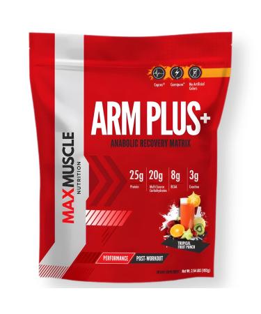 Max Muscle Arm Plus+ Anabolic Recovery Matrix | Whey Protein, Multi Source Carbohydrates, Creatine Monohydrate, Bcaa's, Glutamine, Electrolyte Complex (Tropical Fruit Punch), 18 Servings Tropical Fruit Punch 2.54 Pound