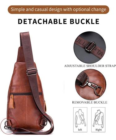 BULLCAPTAIN Genuine Leather Sling Backpack | USB Charging Port | Multi-pocket Chest Bag | Hiking Travel Daypack XB-129 Brown - Buy Online on GoSupps.com