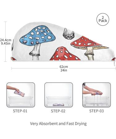 Red Blue Yellow Mushroom Hair Towel 2 Pack | Super Absorbent Quick Dry Hair Turbans for Women & Girls - Buy Online on GoSupps.com