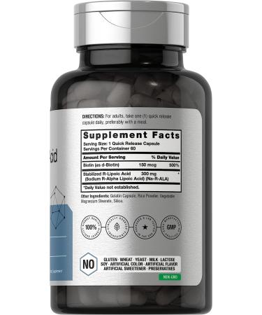 Stabilized R-Lipoic Acid 300mg with Biotin | 60 Capsules Na-RALA Supplement | Non-GMO & Gluten Free - Buy Online on GoSupps.com