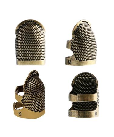 Quadow 4 Pieces Sewing Thimble  Metal Copper Sewing Thimble Finger Protector Adjustable Finger Shield Ring Fingertip Thimble Sewing Quilting Craft Accessories DIY Sewing Tools(