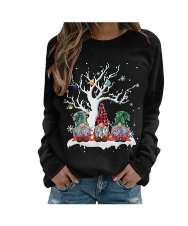 Women's Christmas Sweatshirts Cute Snowman Penguin Print O-Neck Raglan Top Shirt Pullover Comfy Warm Xmas Jumper Winter Long Sleeve Tops Loose Tunic Top Sweaters Z36-black S
