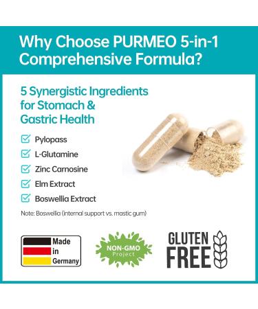 5-in-1 High Potency H. Pylori Probiotic 1 Per Day - Supports Gastric Lining Integrity Occasional Indigestion Acid Comfort - Pylopass Lactobacillus Reuteri Gluten Free Vegan 30ct Made in Germany H pylori Probiotic 1-P  - Buy Online on GoSupps.com