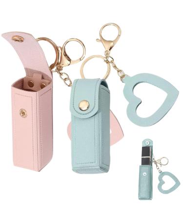 Buy 2PCS Lipstick Case with Heart Mirror | Portable Lip Balm Holder & Keyring Pouch for Women - Perfect Gift - Buy Online on GoSupps.com