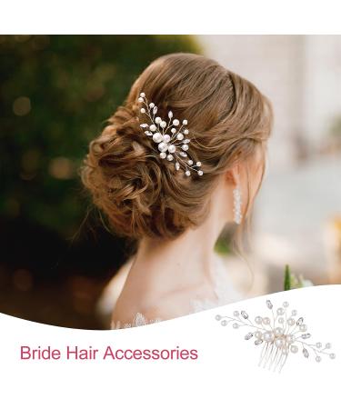 PAGOW Pearl Rhinestone Hair Comb Set - Crystal Flower Hairpieces for Women - Bridal Wedding Accessories (Silver White) - Buy Online on GoSupps.com