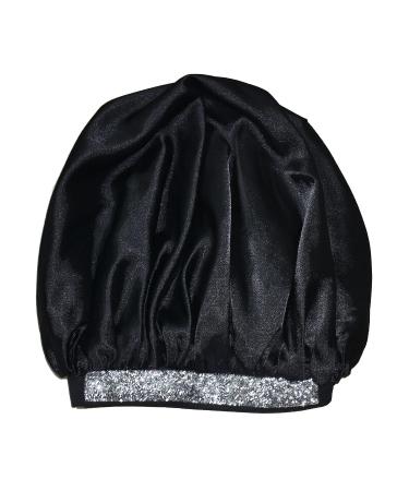 Satin Queen Bonnet with Rhinestones - Black Silk Sleep Cap for Women and Girls - Buy Online on GoSupps.com