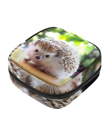Menstrual Pad Bag with Zipper Ladies Napkin Pouch Tampons Collection Bag for Women and Girls (Cute Hedgehog)