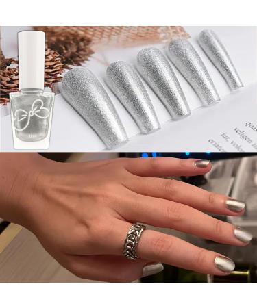 Metal Nail Polish Gel Silvery Glitter Mirror Effect Holographic Quick Dry Nail Gel Varnish Shimmering Metallic Shining Sparkling Long Lasting No Need Cure DIY Nail Art Manicure at Home - Buy Online on GoSupps.com