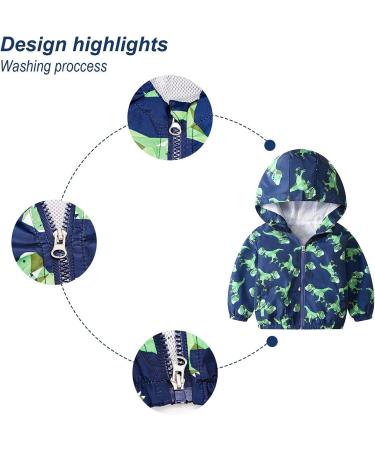 JinBei Toddler Kids Waterproof Dinosaur Jacket | Boys Windbreaker Coat | Hooded Zip Raincoat for Baby | Lightweight Sunscreen Outwear | 1-7 Years - Buy Online on GoSupps.com