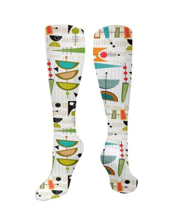 Mid-Century Modern Abstract Atomic Art Santa Snowman compression socks for women and men circulation 15 20 mmHg is the best support for sporty running and cycling