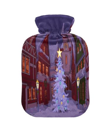 Christmas Street Hot Water Bottle with Cover Hot Water Bottles for Pain Relief Hot Water Bag Feet and Bed Warmer for Women 2L