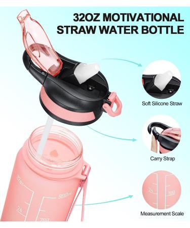 ELYPHINE 32/24 oz Water Bottle with Removable Straw & Time Marker | BPA Free Tritan | Leakproof | Motivational Sports Jug - Veiled Rose - Buy Online on GoSupps.com