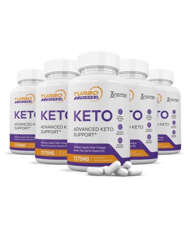 (5 Pack) Turbo Ripped Keto ACV Pills 1275MG Keto Support Blend Capsule Alternative to Keto ACV Gummies Formulated with Apple Cider Vinegar Extra Virgin Olive Oil Powder Green Tea Leaf 300 Capsules