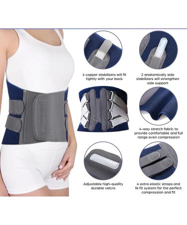 Professional Adjustable Lumbar Support Orthosis for Lower Back Pain Relief - Waist Wrap Girdle with Spring Stabilizers for Injuries Herniated Disc & Sciatica - Blue XX - Buy Online on GoSupps.com