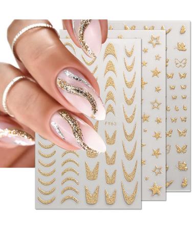 8 leaves French nail ticker Self -adhesive nail sticker glitter gold French nail sticker butterfly star nail nail lines nail film nail art stickers nail design accessories