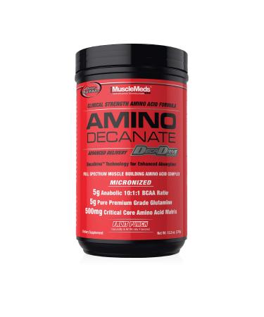 MuscleMeds Amino DECANATE, Intra, Post Workout Drink, Full Spectrum Amino Acid Complex, Leucine, Muscle Recovery, Fruit Punch, 30 Servings