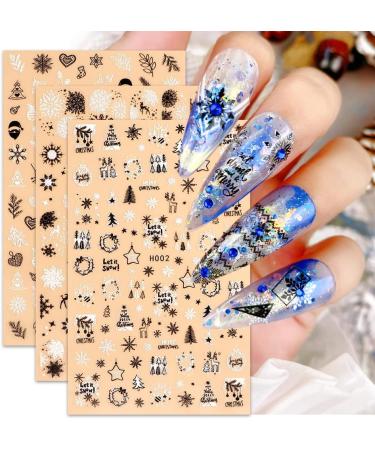 Merry Christmas Nail Art Stickers - Self-Adhesive Reindeer, Snowman, Santa Design - 8 Sheets Black & White Decals for Nail Supplies and Decoration - Buy Online on GoSupps.com