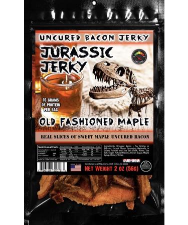 Jurassic Jerky’s Old-Fashioned Maple Jerky – Bacon Jerky Amazing Taste with high protein content, no preservatives, MSG-free, low sodium (5 Pack)