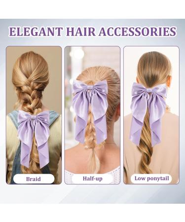 Hair Bow Purple Big Hair Bows for Women Solid Color Bow Hair Clips with Long Ribbon Soft Satin Silky Bow Hair Clip French Purple Hair Bows Cute Gifts for Women Girls (Purple) - Buy Online on GoSupps.com
