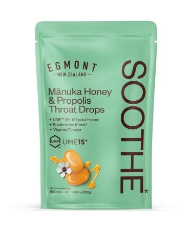 Egmont Honey Manuka Honey & Propolis Throat Drops 50 Count | UMF 15+ New Zealand Honey with Vitamin C | Soothing Natural Relief for Sore Throats