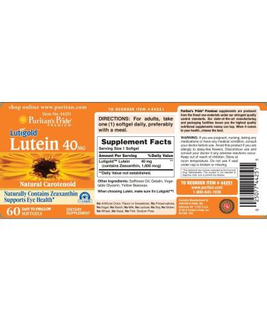 Buy Puritan's Pride Lutein 40 mg with Zeaxanthin - 60 Softgels for Eye Health | International Shipping - Buy Online on GoSupps.com