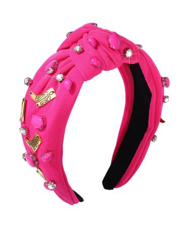 YAHPERN Crystal Knotted Headbands for Women  Rhinestone Jeweled Headbands Western Cowboy Boot Embellished Hairbands Vintage Cowgirl Rodeo Outfit Accessories Rose Red