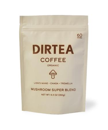 DIRTEA Mushroom Coffee Blend (60 Servings) | 100% Roasted Arabica | Organic Instant Coffee with Lion's Mane Chaga Tremella Maca & Ashwagandha | For Energy Focus and Immunity | 150g - 60 Servings
