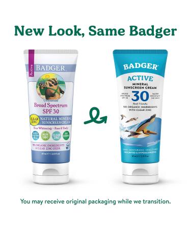 Natural Mineral Sunscreen Cream SPF 30 - Badger Co. Clear Zinc, Unscented, 2.9 fl oz - Buy Online on GoSupps.com