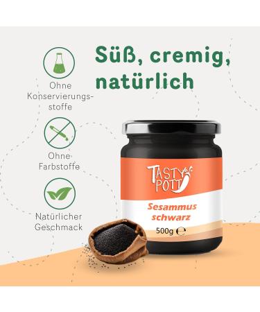 Tasty Pott Black Sesame Spread | Spread | Dip | Vegan Cuisine | Hazelnut Spread | For Baking and Cooking | Cereal Topping | Black Tahini | Sesame | Mustard | In a 500g Glass - Buy Online on GoSupps.com
