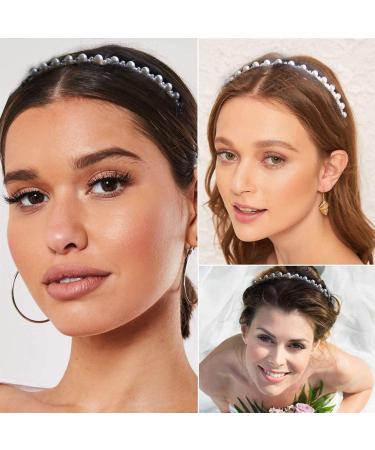 Xfantong Pearl Headbands Full Pearl Head Wear Hoop Bling Hair Headband Bridal Hair Hoop for Women Hair Accessories or Birthday Valentines Day Gifts (Size interval pearls) - Buy Online on GoSupps.com