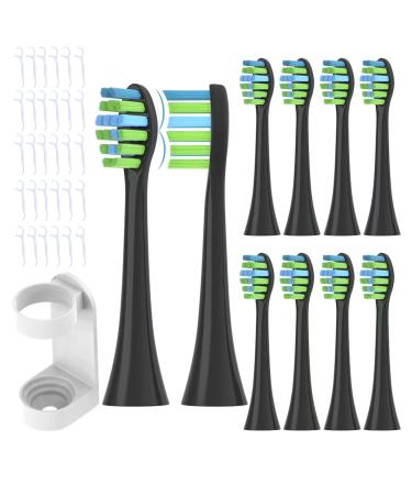 YMPBO 10PCS Replacement Heads Compatible with 7AM2M AM101/AM105 Electric Toothbrush + 30PCS Dental Floss Picks +1 Free Universal Stand Holder   Soft Dupont Brush Bristles Black