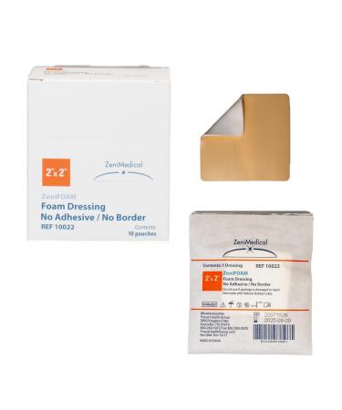 ZeniFOAM Polyurethane Foam Dressing 2" x 2" - No Border No Adhesive Sterile Highly Absorbent for Heavy Wound Drainage Non-Stick and Lint-Free Pad Latex-Free with Waterproof Backing (10pcs/Box) 2 x 2 Inch