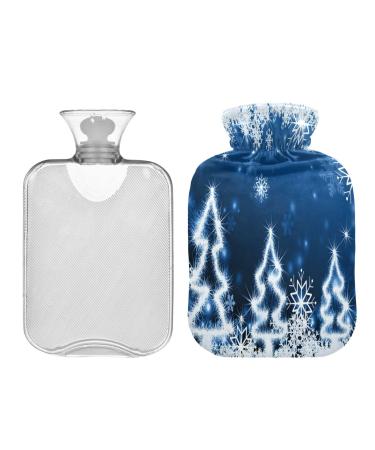 KCLDECI hot bottle with cover blue Christmas tree 2 l hot water bottle hot water bag for foot warmer pain relief heat and cold therapy cramps