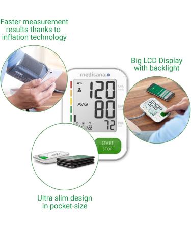 Medisana BU 570 Connect: Bluetooth Upper Arm Blood Pressure Meter with Memory Irregular Heartbeat Alert & Traffic Light Scale - Accurate Pulse Measurement International Shipping - Buy Online on GoSupps.com