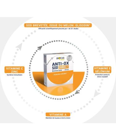 BIOFAR - ANTI-OX SOD DIRECT - Food supplement - Cellular protection and immune defenses - Fruity taste - No sugars or artificial colors - 14 Orodispersible Sticks (No Water) - 35g - Buy Online on GoSupps.com