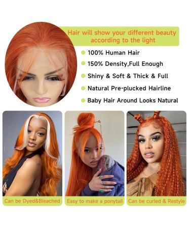 Ginger Orange Lace Front Wig 22 Inch | Pre Plucked Straight 13x4 HD Lace Frontal | 150% Density Brazilian Virgin Human Hair | 88J Color - Buy Online on GoSupps.com
